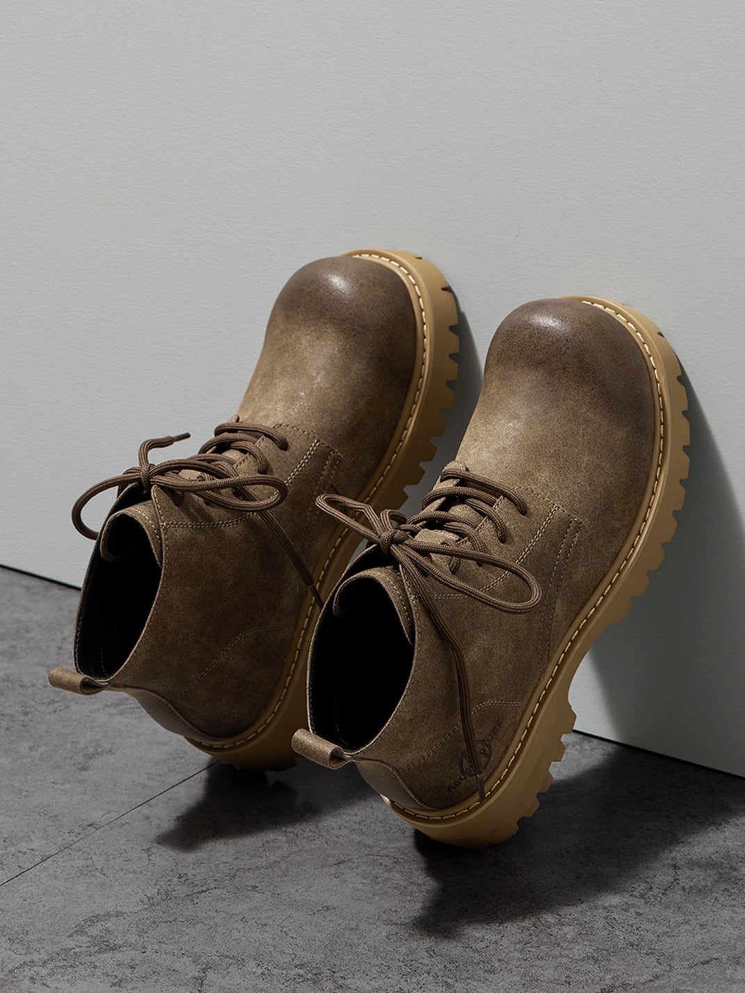 Tan Round-Toe Lug-Sole Work Boots - Skipkicks