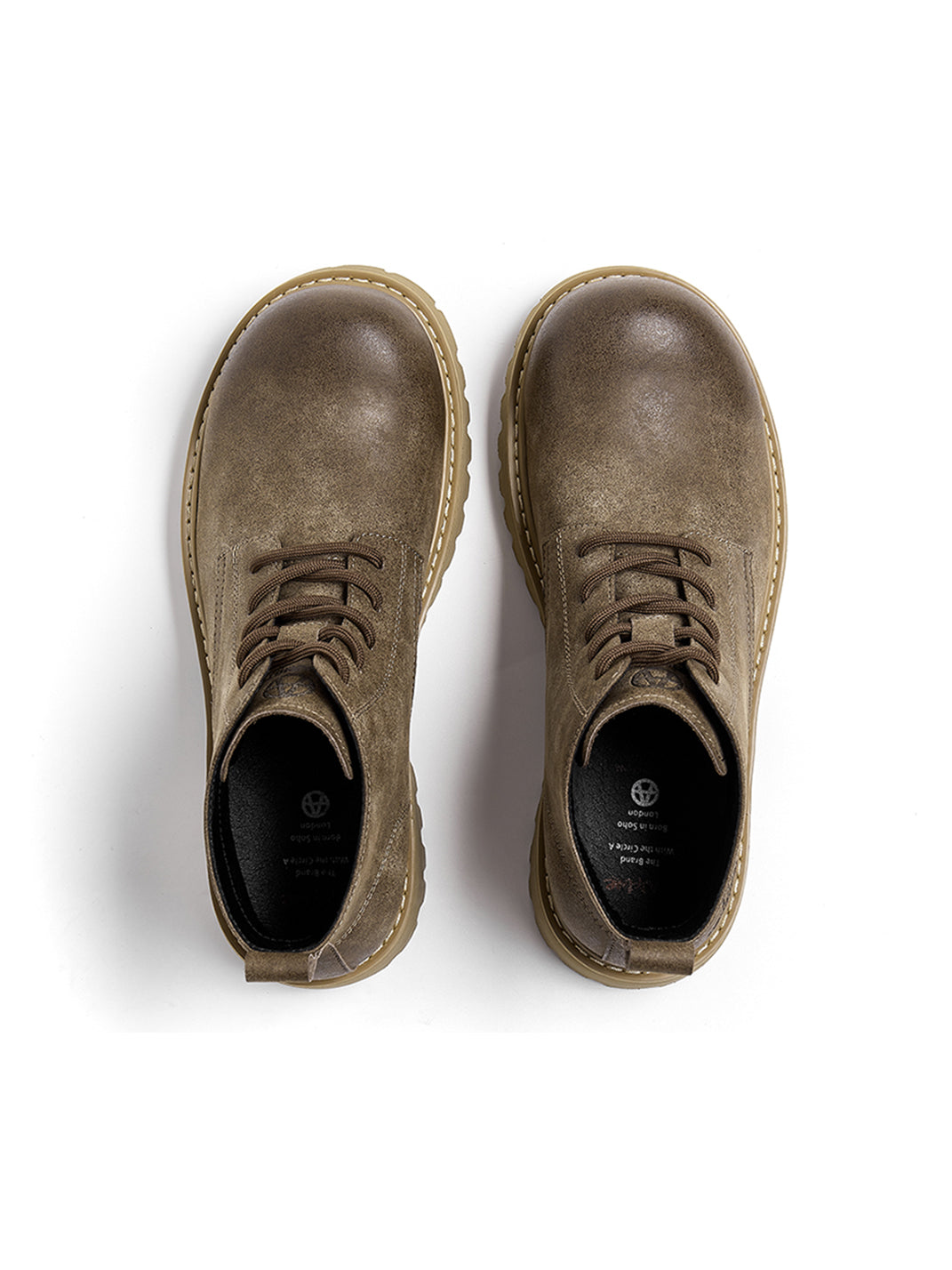 Tan Round-Toe Lug-Sole Work Boots - Skipkicks