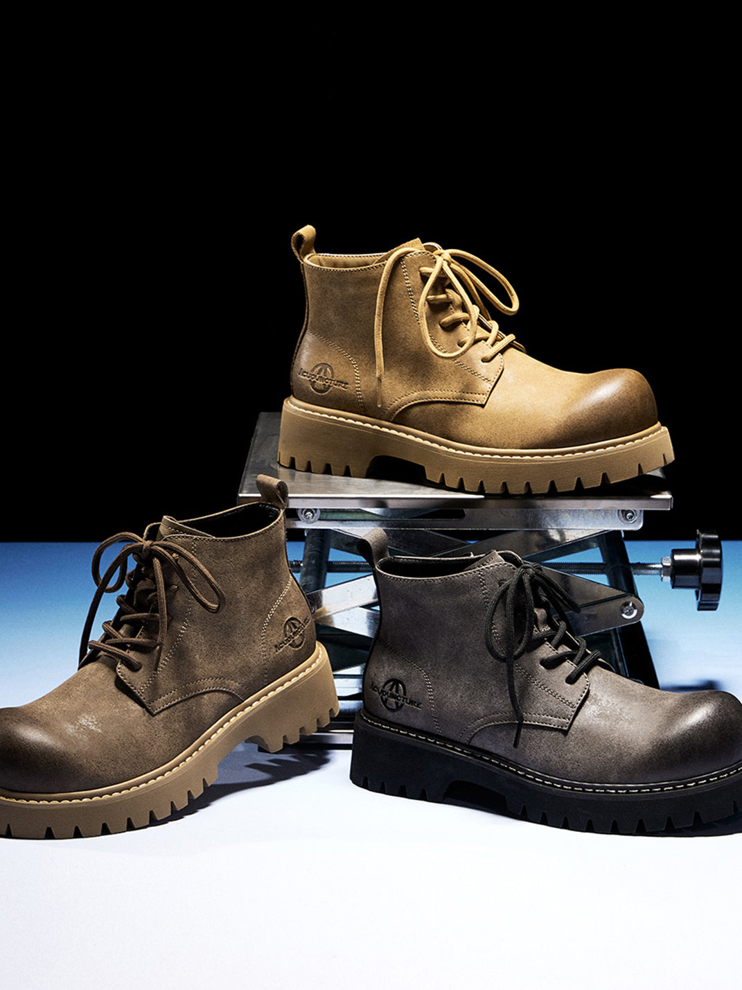 Tan Round-Toe Lug-Sole Work Boots - Skipkicks