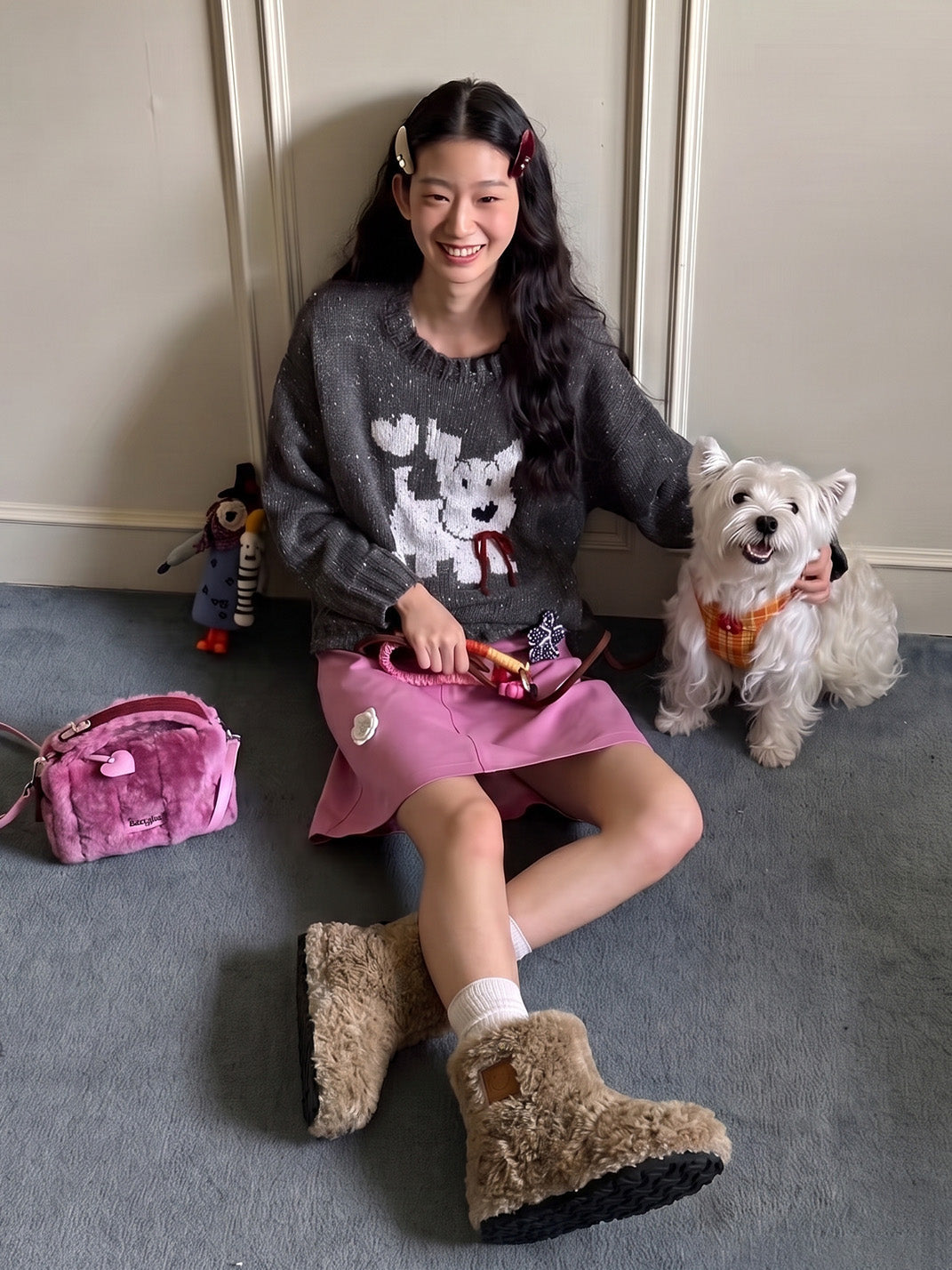 Teddy Bear Plush Platform Ankle Boots
