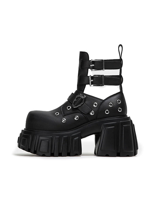 Triple-Strap Cutout Platform Ankle Boots - Skipkicks
