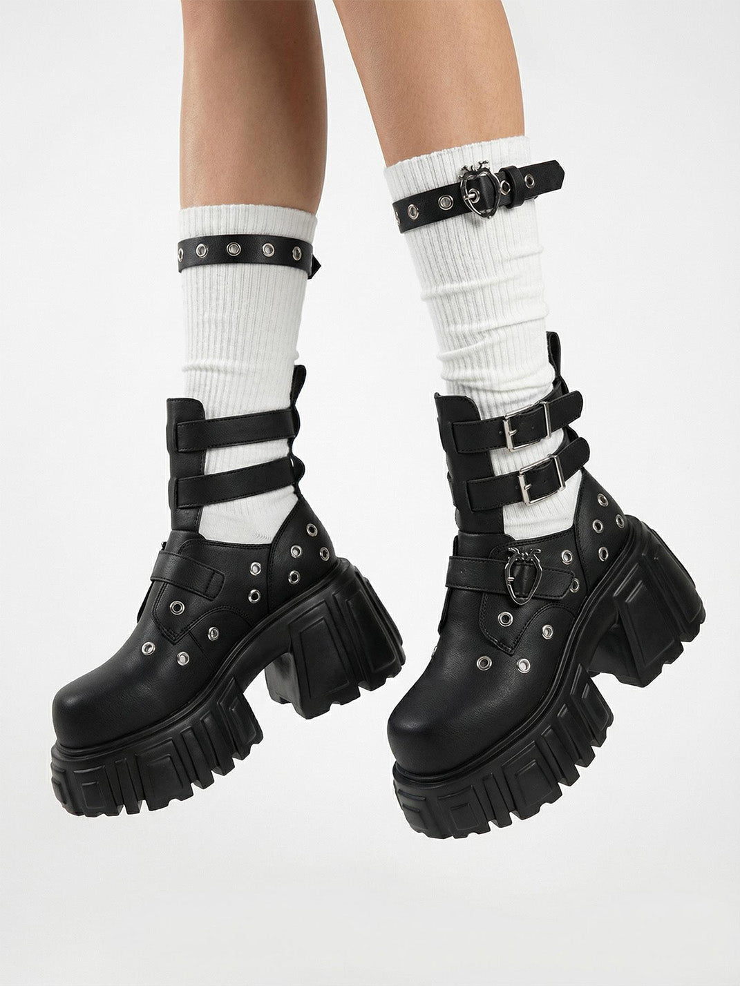 Triple-Strap Cutout Platform Ankle Boots - Skipkicks