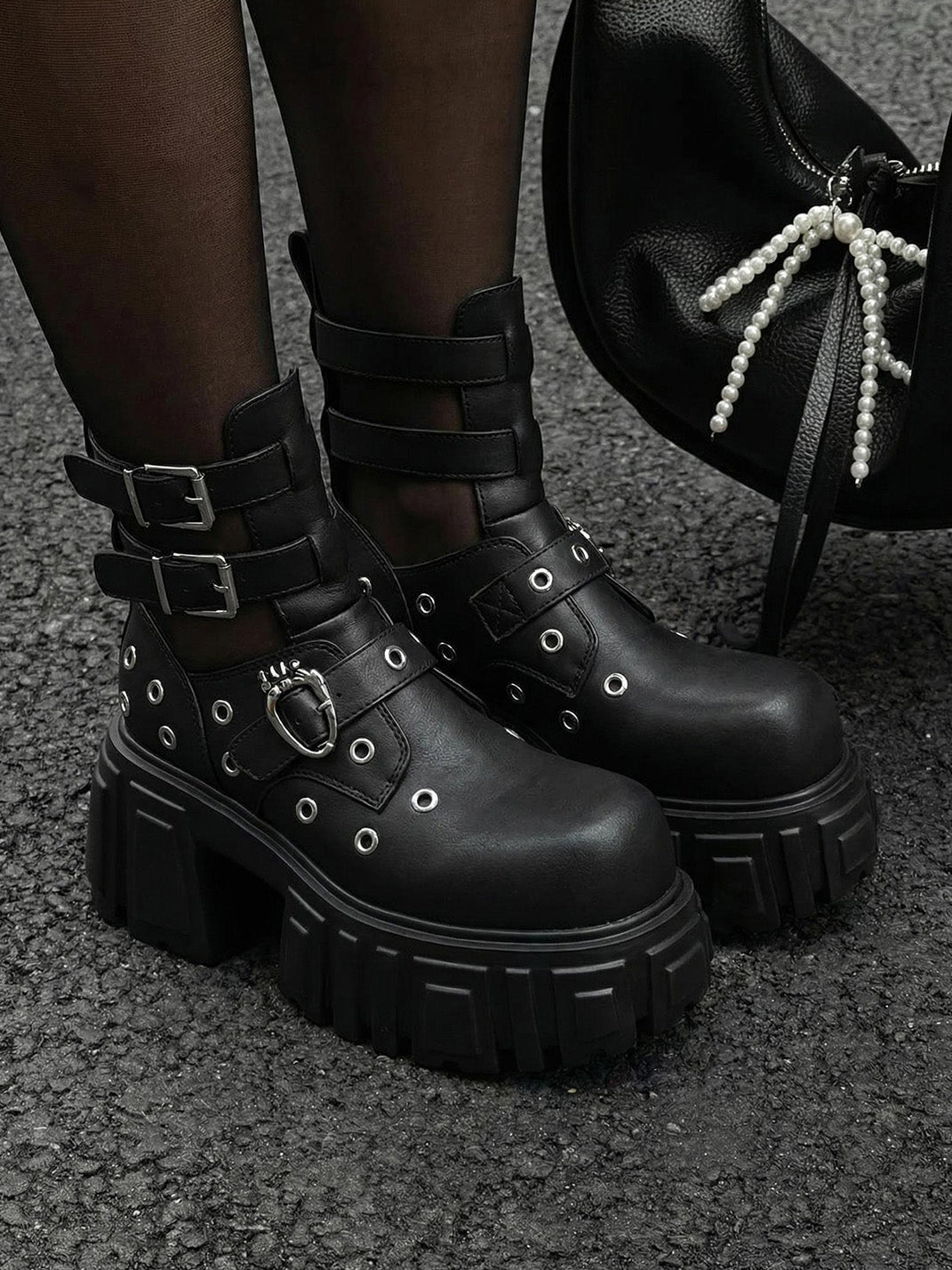 Triple-Strap Cutout Platform Ankle Boots - Skipkicks