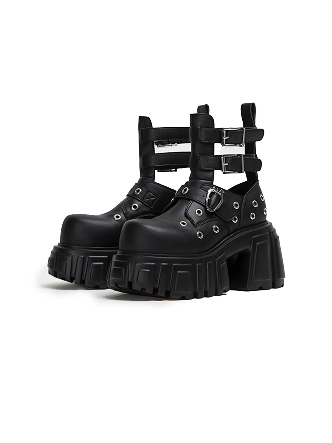 Triple-Strap Cutout Platform Ankle Boots - Skipkicks