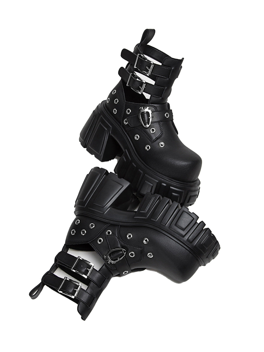 Triple-Strap Cutout Platform Ankle Boots - Skipkicks