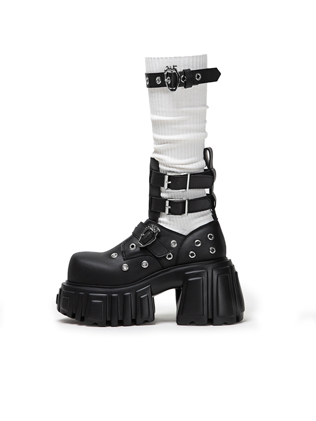 Triple-Strap Cutout Platform Ankle Boots - Skipkicks