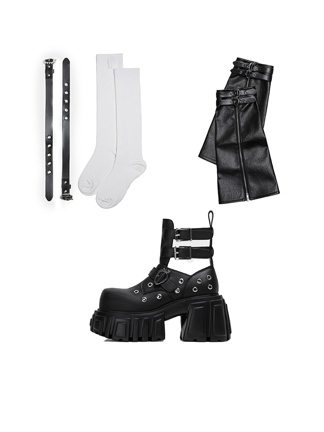 Triple-Strap Cutout Platform Ankle Boots - Skipkicks