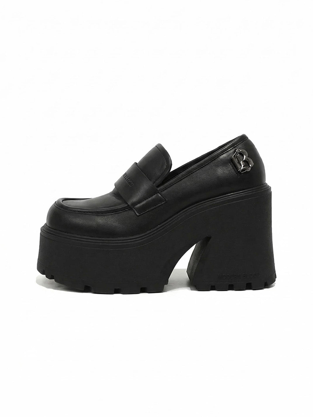 Black Lug-Platform Block-Heel Loafers - Skipkicks