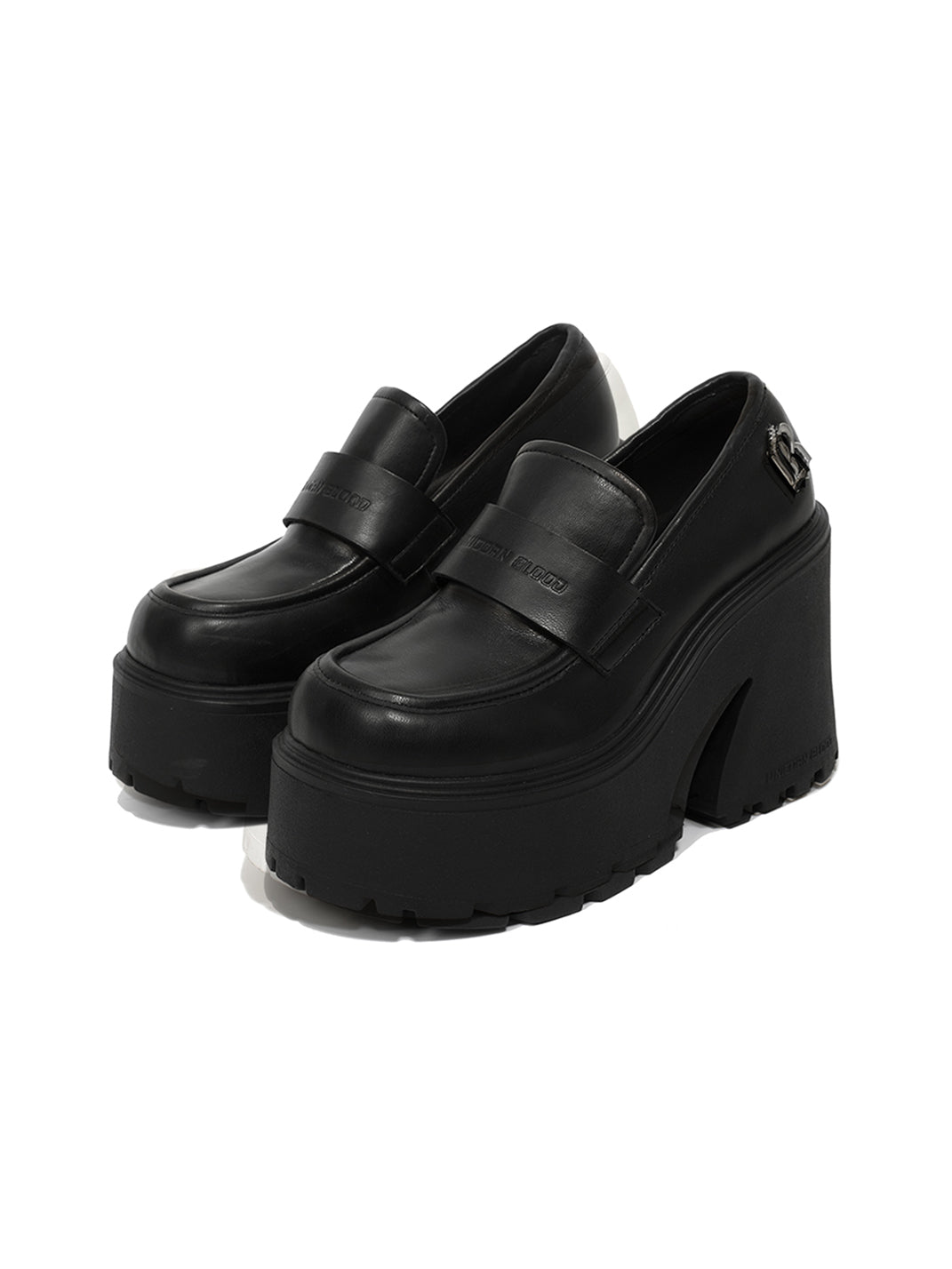 Black Lug-Platform Block-Heel Loafers - Skipkicks