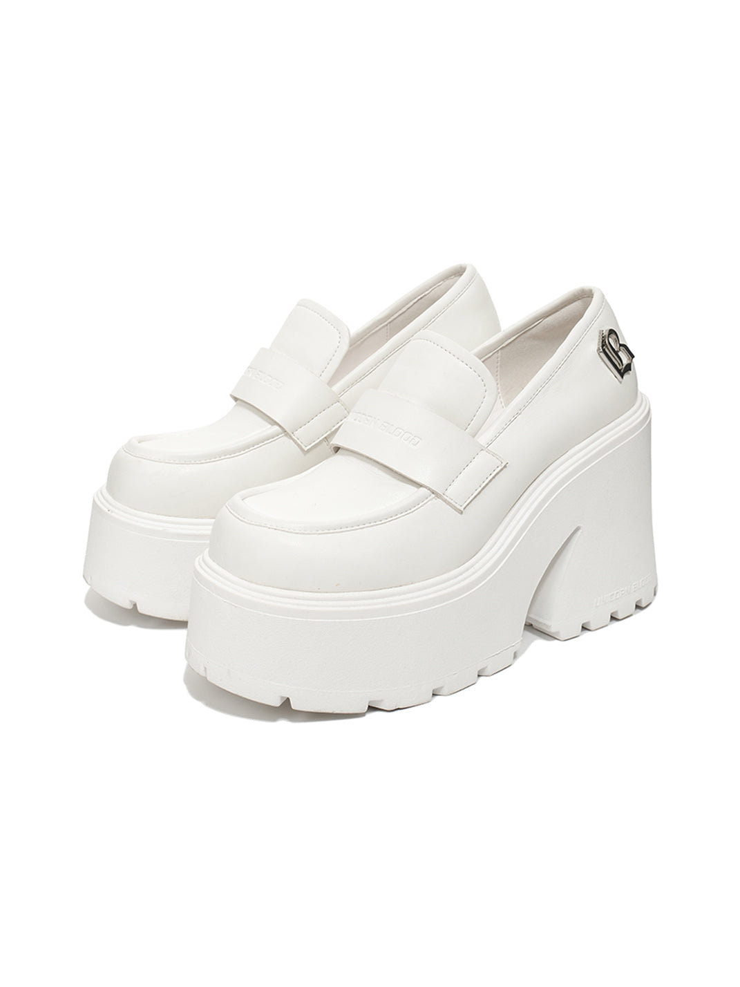 Black Lug-Platform Block-Heel Loafers - Skipkicks
