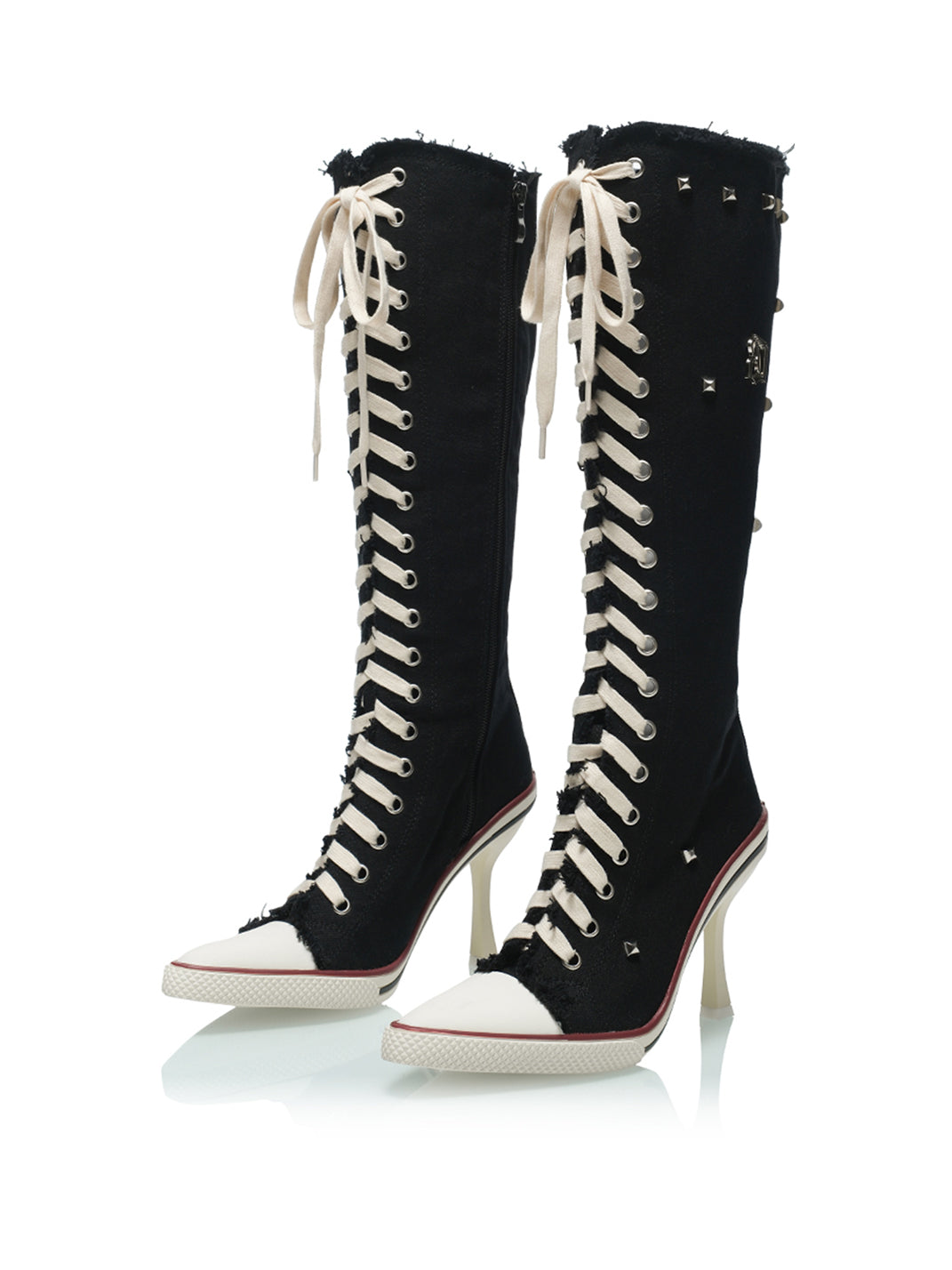 Corset-Lace Knee-High Heeled Boots - Skipkicks
