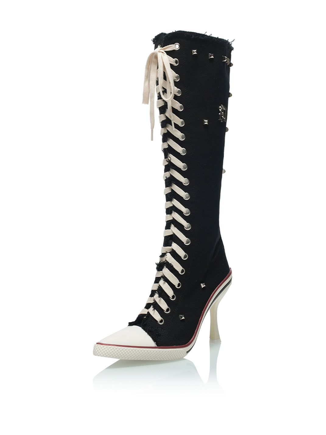 Corset-Lace Knee-High Heeled Boots - Skipkicks
