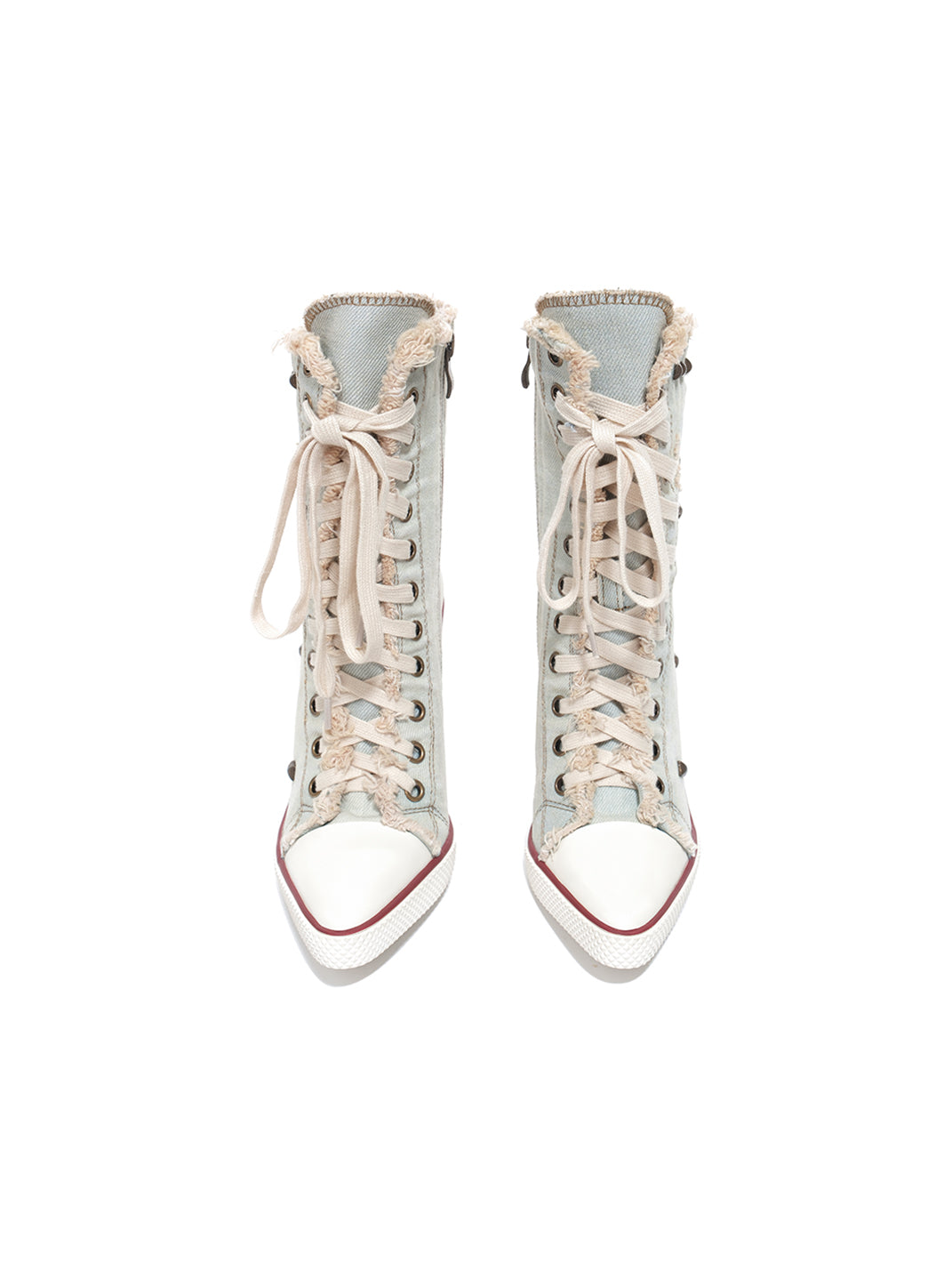 Distressed Studded Denim Platform Boots - Skipkicks