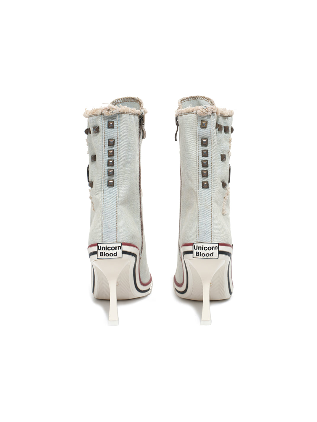 Distressed Studded Denim Platform Boots - Skipkicks