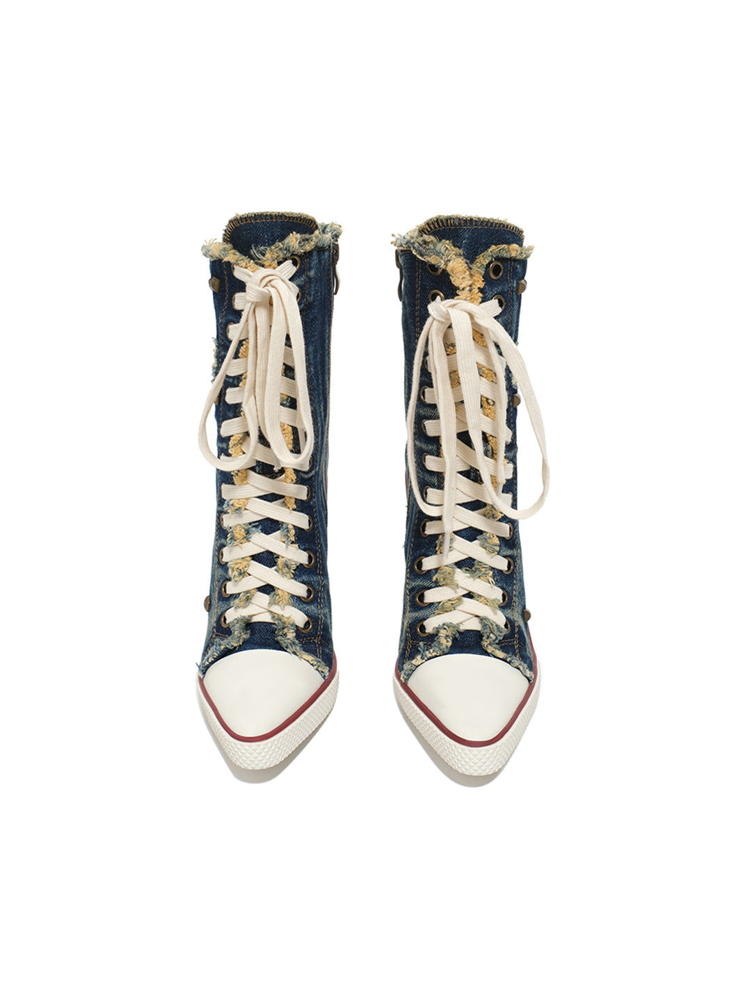 Distressed Studded Denim Platform Boots - Skipkicks