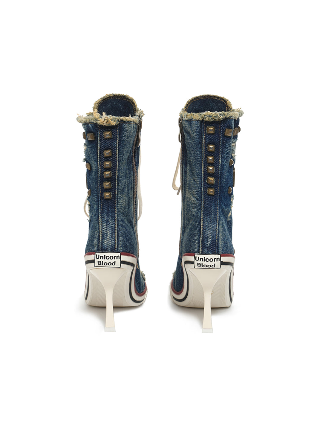 Distressed Studded Denim Platform Boots - Skipkicks