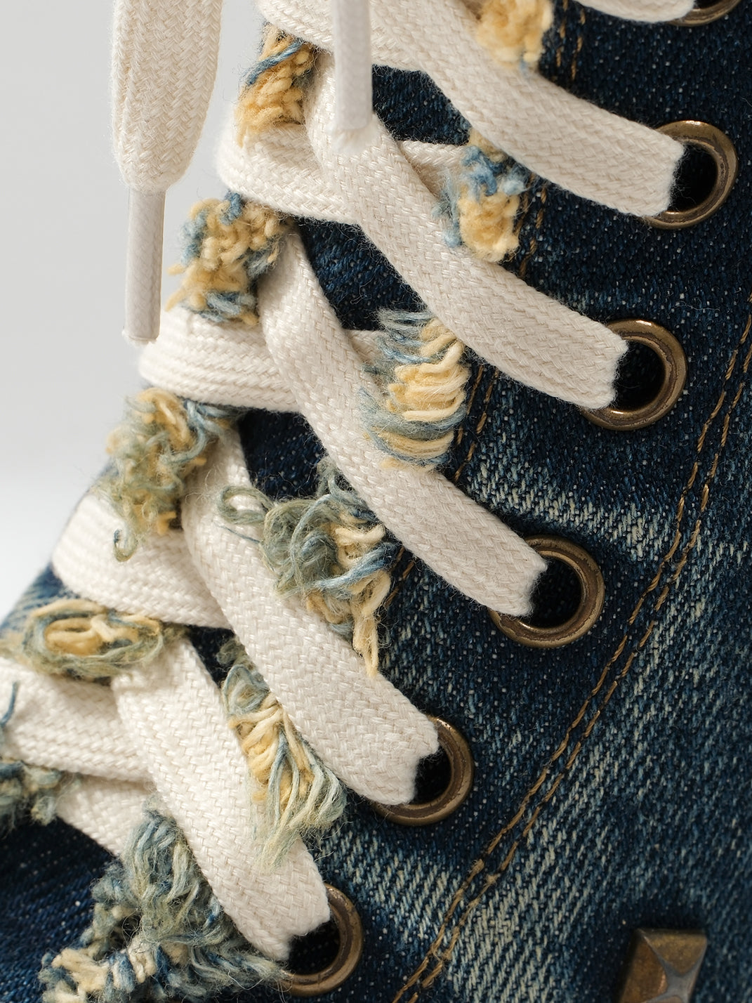 Distressed Studded Denim Platform Boots - Skipkicks