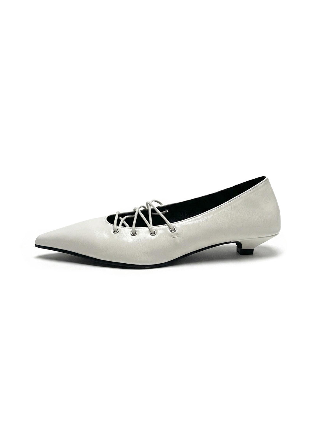 White Corset-Lace Pointed Ballet Flats - Skipkicks