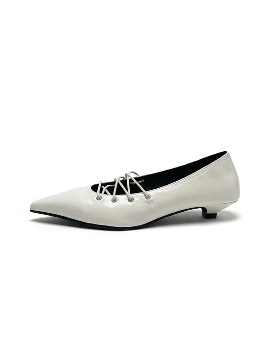 White Corset-Lace Pointed Ballet Flats - Skipkicks