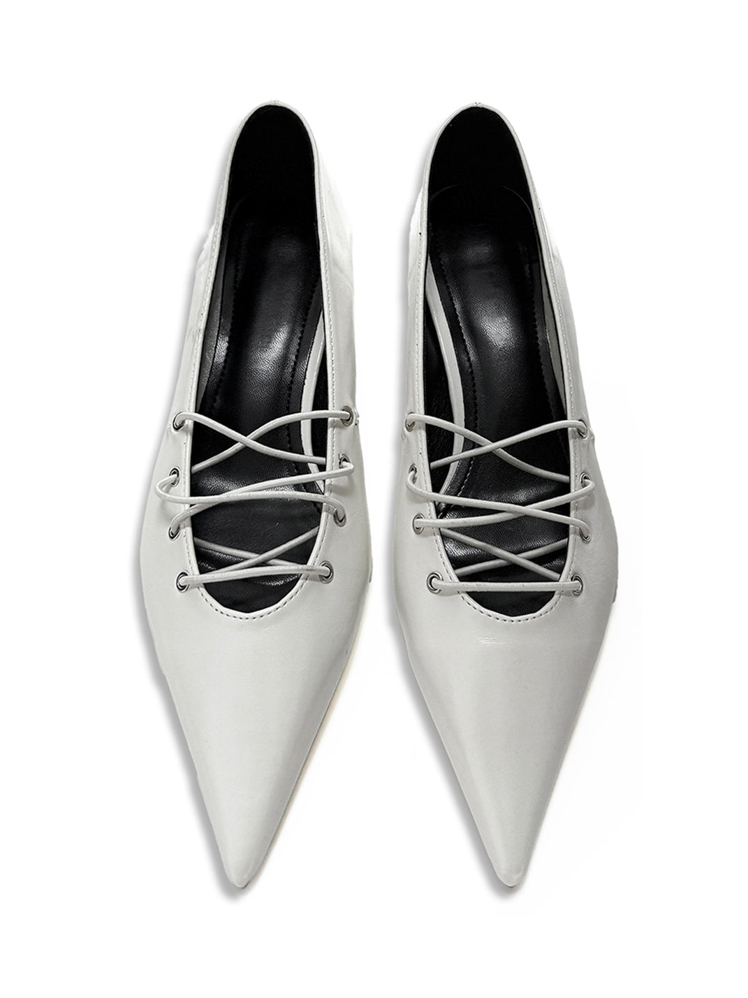 White Corset-Lace Pointed Ballet Flats - Skipkicks
