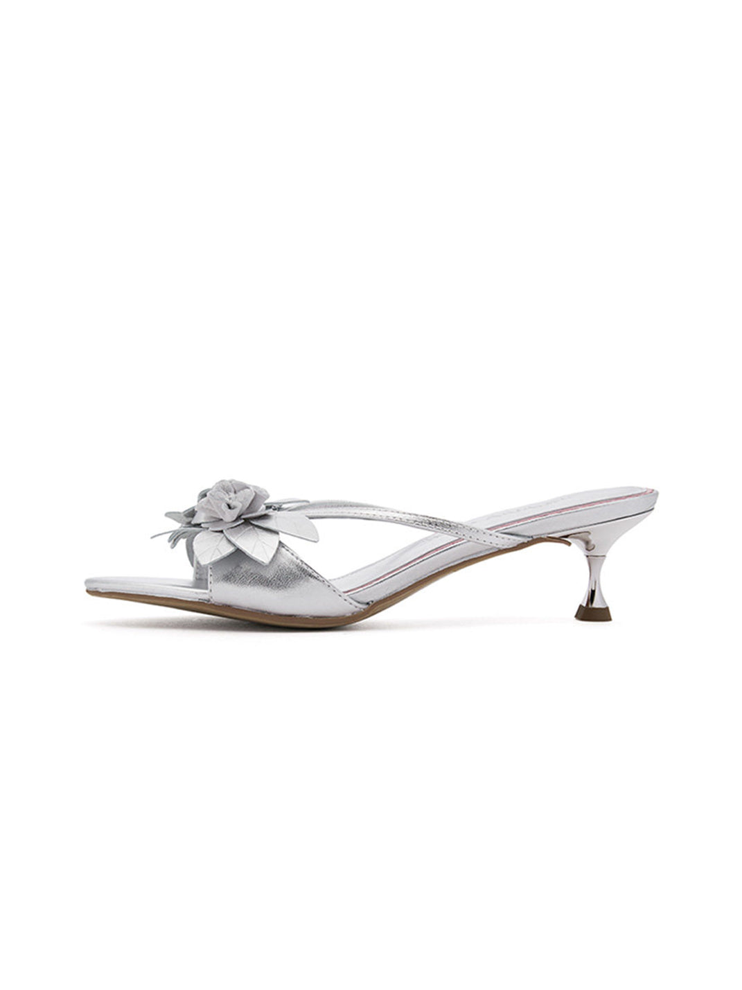 White Floral Kitten-Heel Slide Sandals - Skipkicks