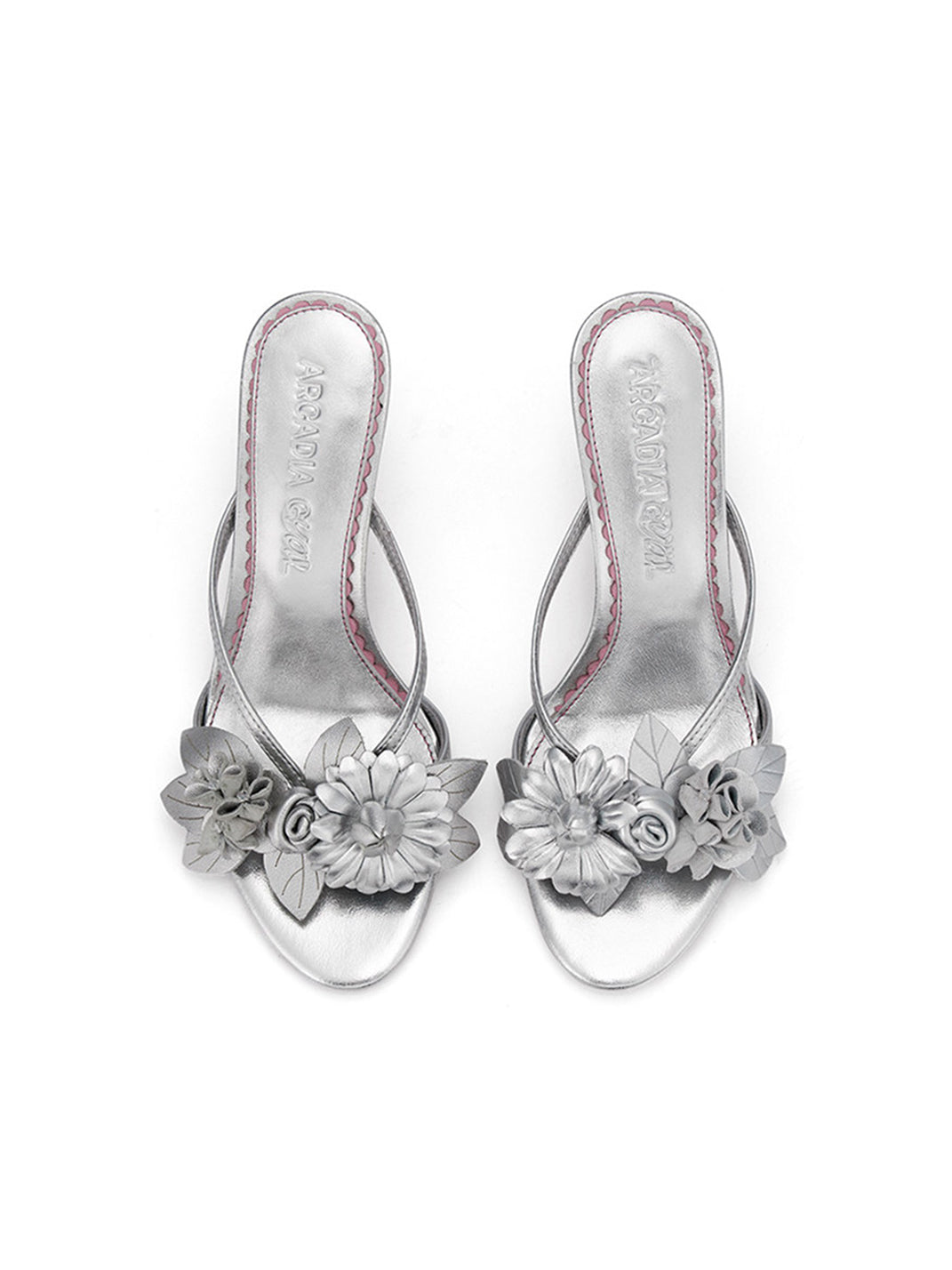 White Floral Kitten-Heel Slide Sandals - Skipkicks