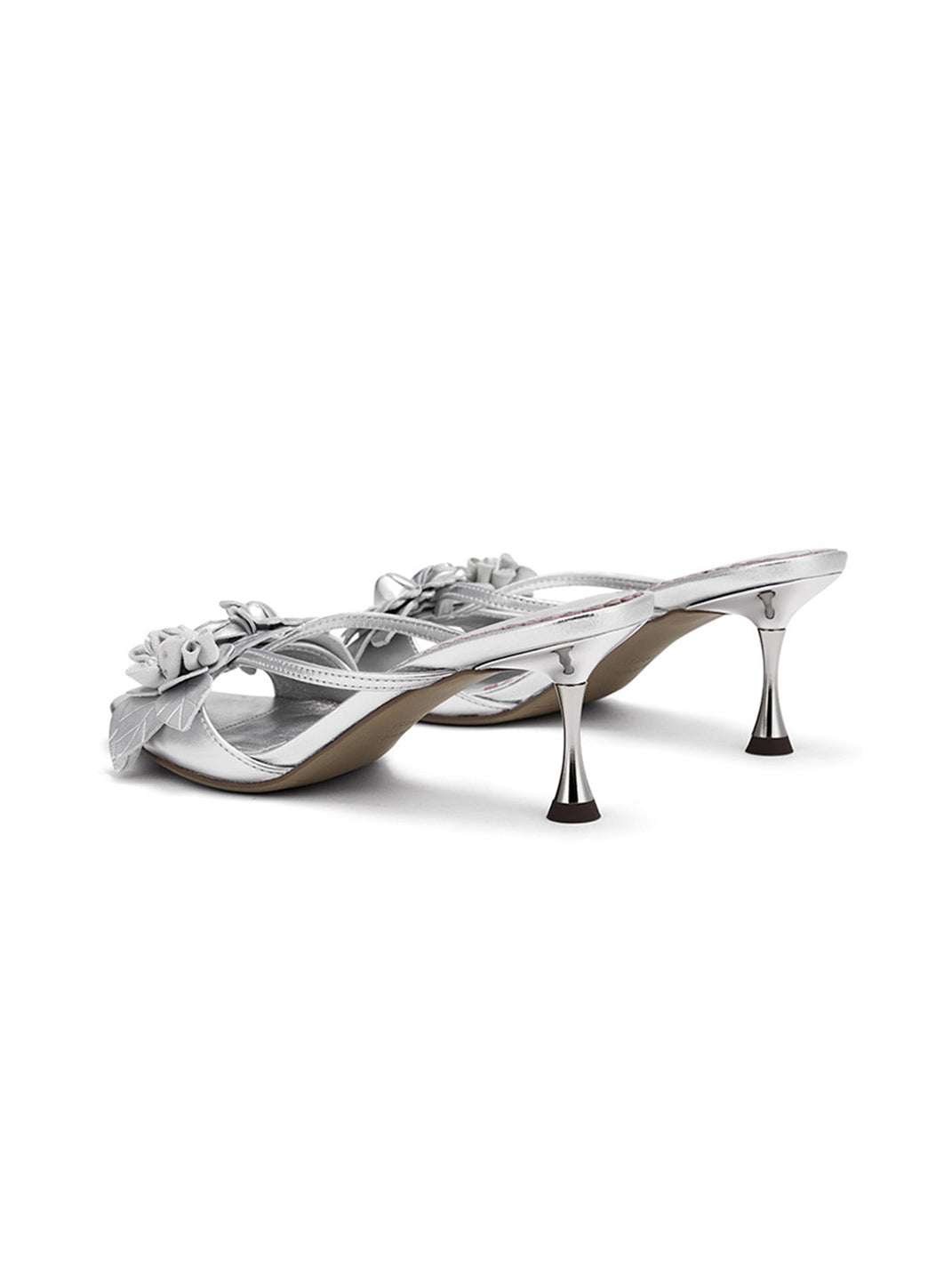 White Floral Kitten-Heel Slide Sandals - Skipkicks