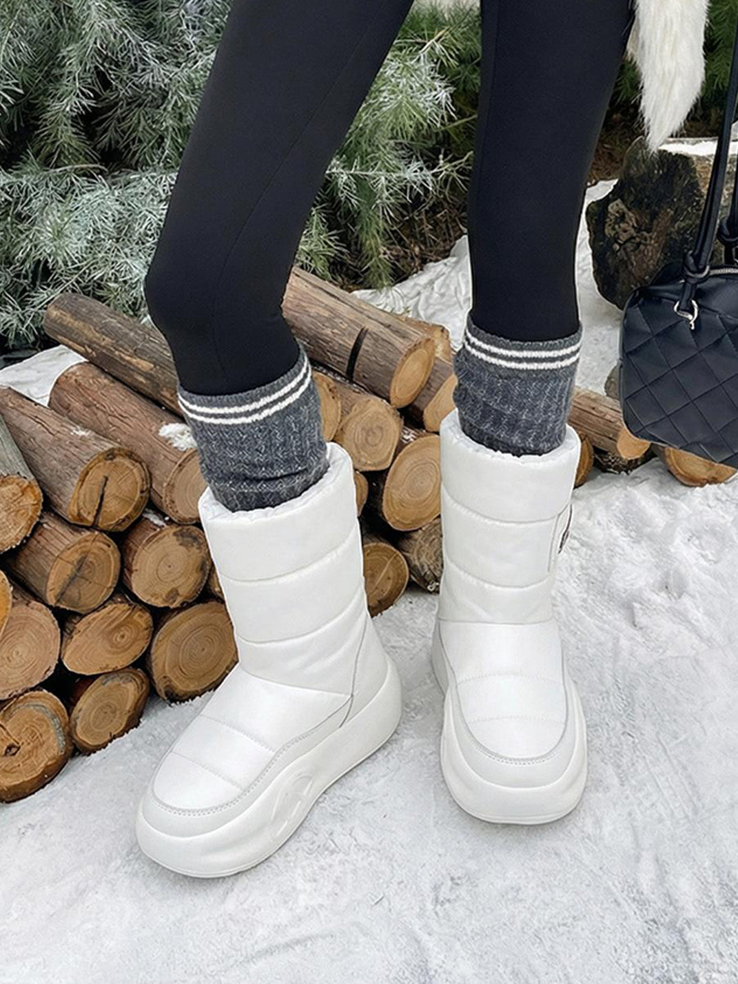 White Padded Mid-Calf Snow Boots - Skipkicks