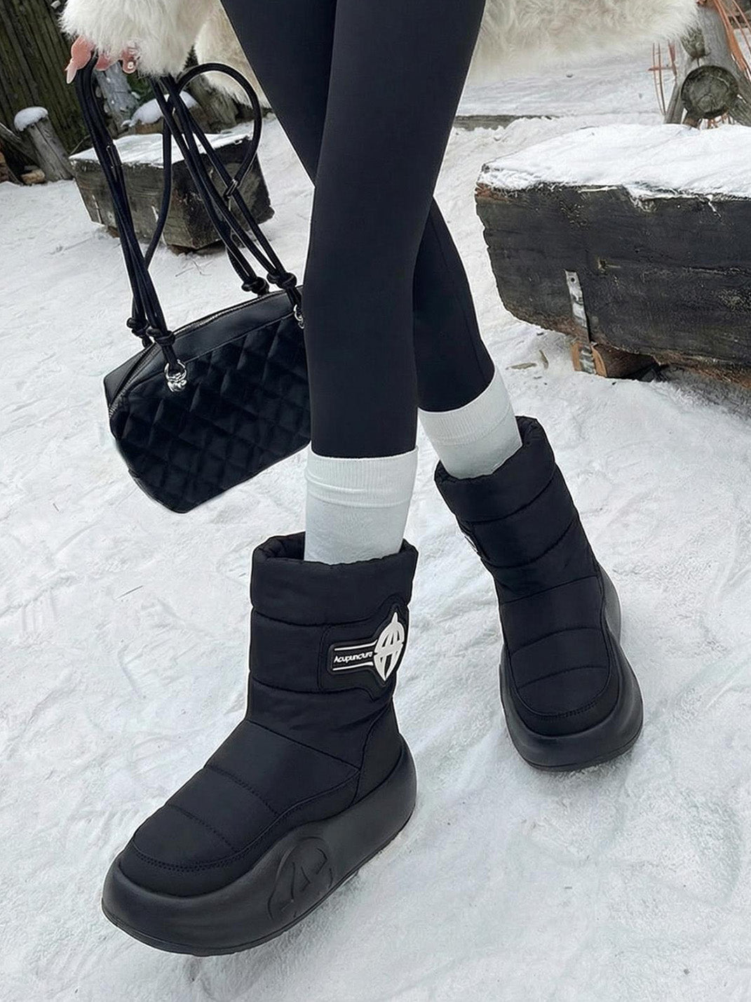 White Padded Mid-Calf Snow Boots - Skipkicks