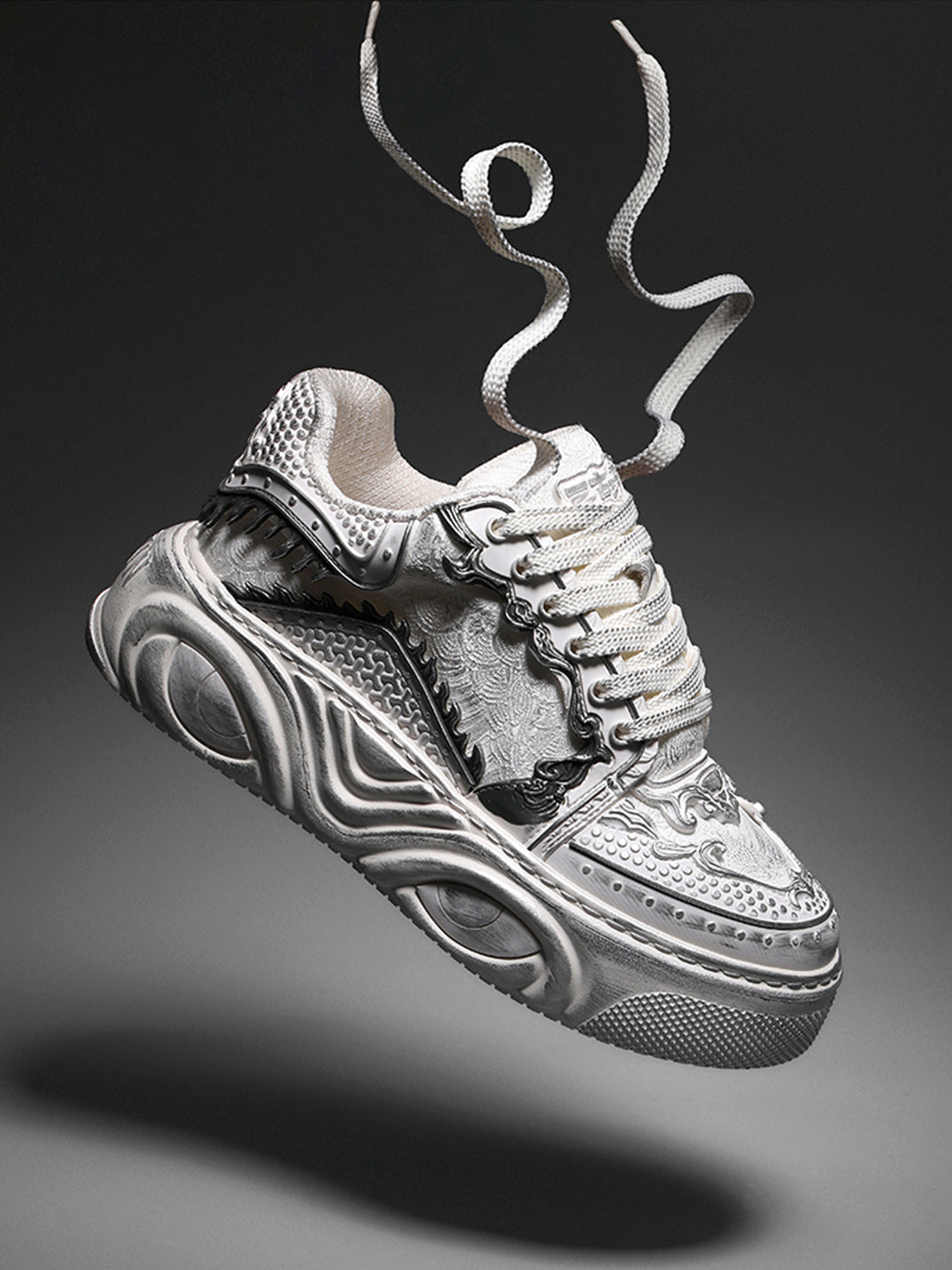 White Wukong Sculpted Platform Sneakers
