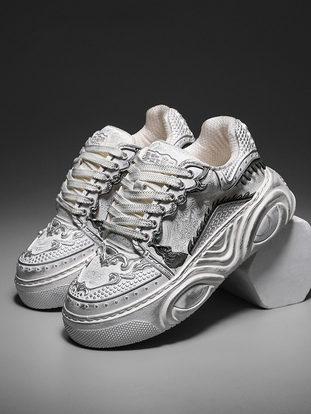 White Wukong Sculpted Platform Sneakers