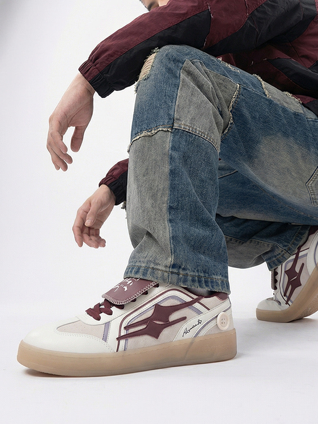 Wine Red Strap Retro Trainer Sneakers - Skipkicks