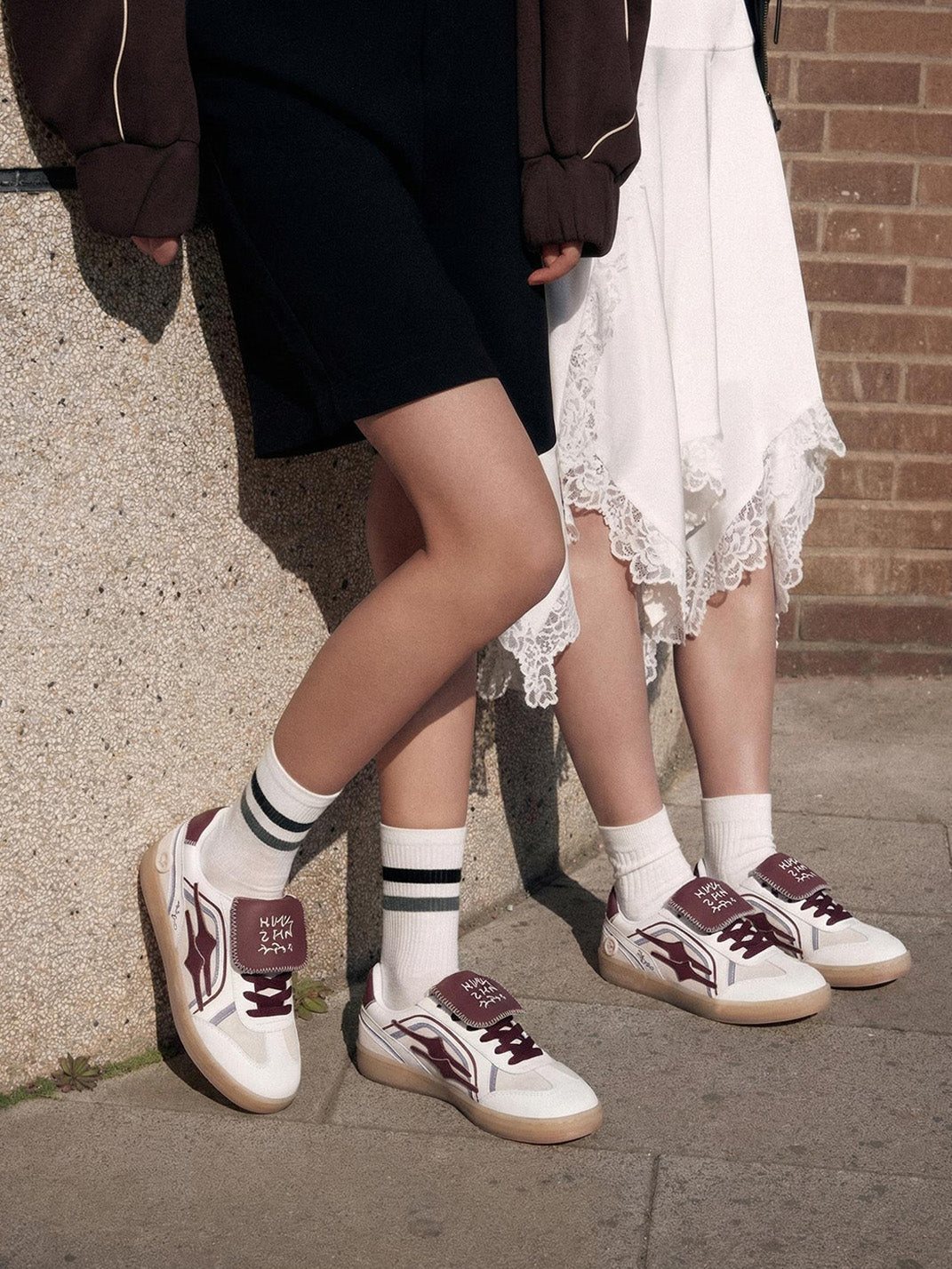 Wine Red Strap Retro Trainer Sneakers - Skipkicks