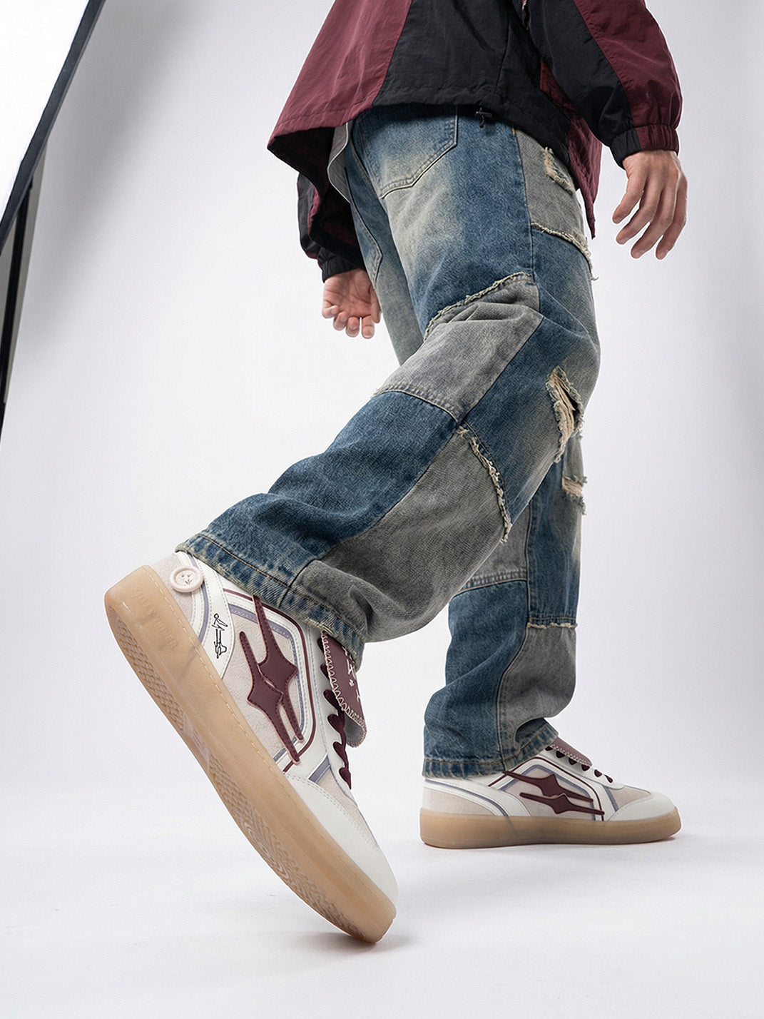 Wine Red Strap Retro Trainer Sneakers - Skipkicks