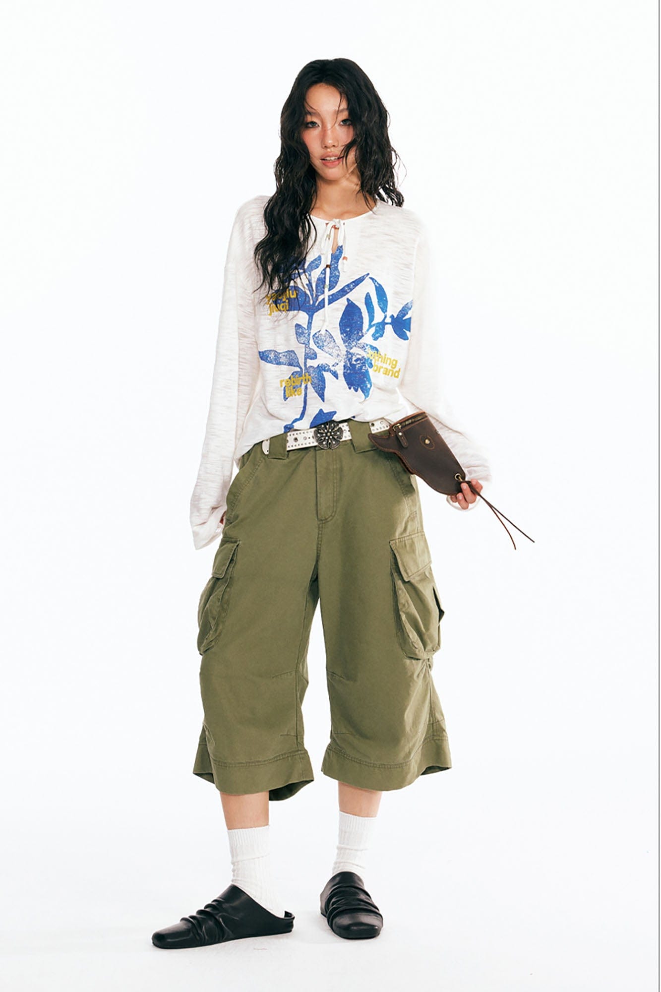 Sesame Leaf Drawstring Long-Sleeve Graphic Tee