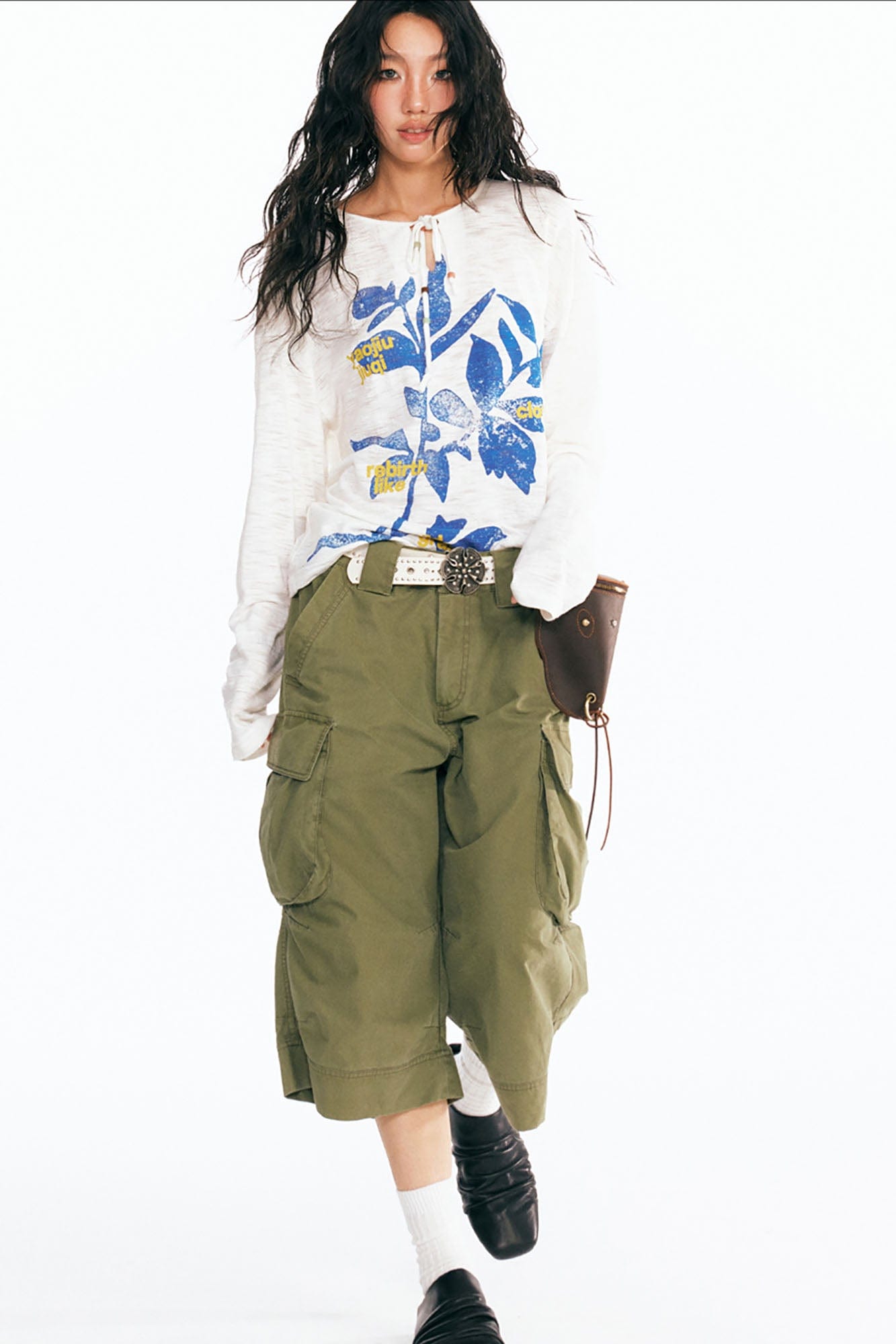 Sesame Leaf Drawstring Long-Sleeve Graphic Tee