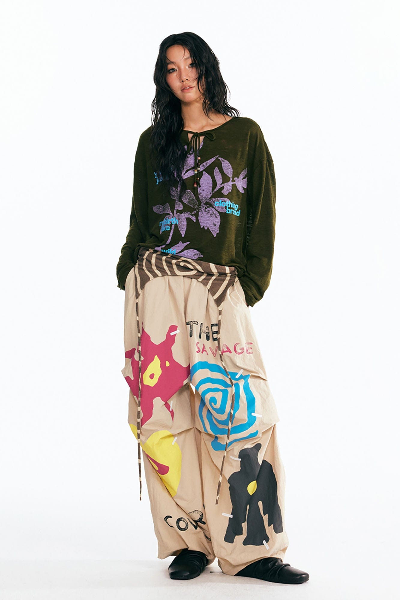 Sesame Leaf Drawstring Long-Sleeve Graphic Tee