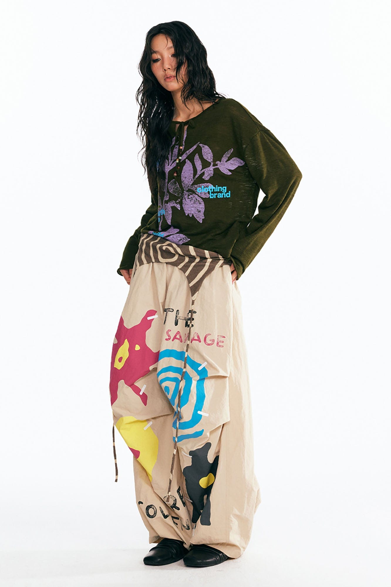 Sesame Leaf Drawstring Long-Sleeve Graphic Tee