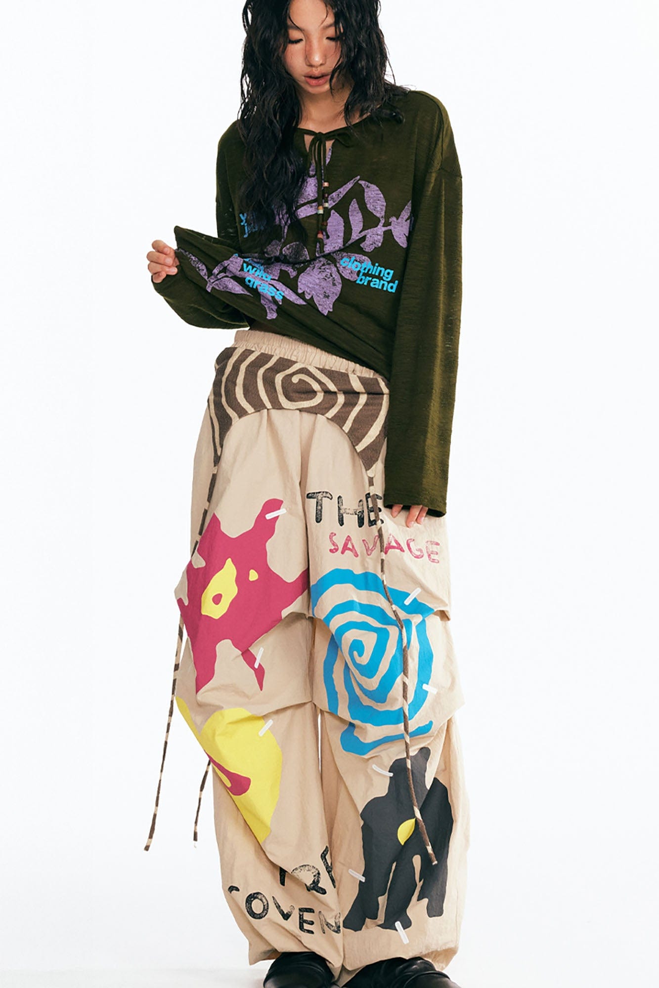 Sesame Leaf Drawstring Long-Sleeve Graphic Tee