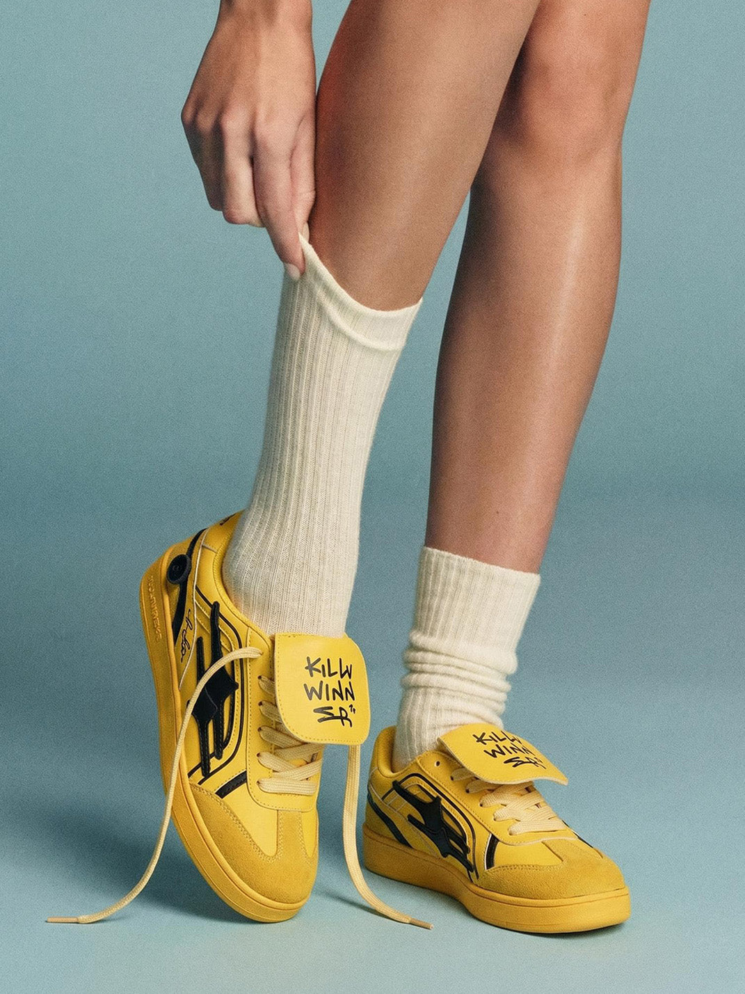 Yellow Graphic Retro Trainer Sneakers - Skipkicks