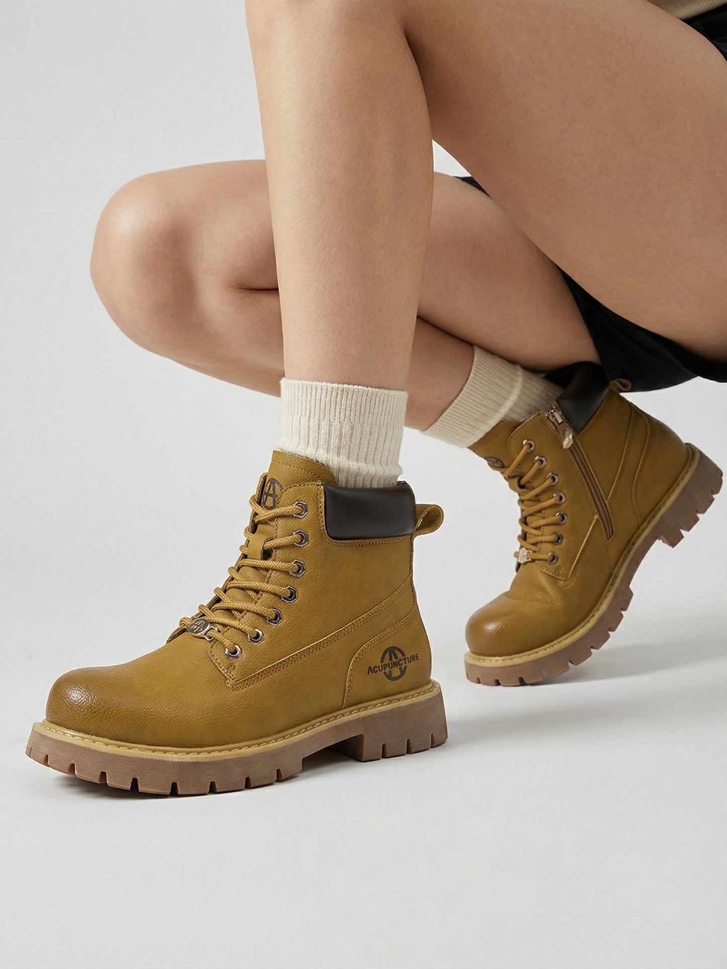 Zip-Front Lug-Sole Ankle Boots - Skipkicks
