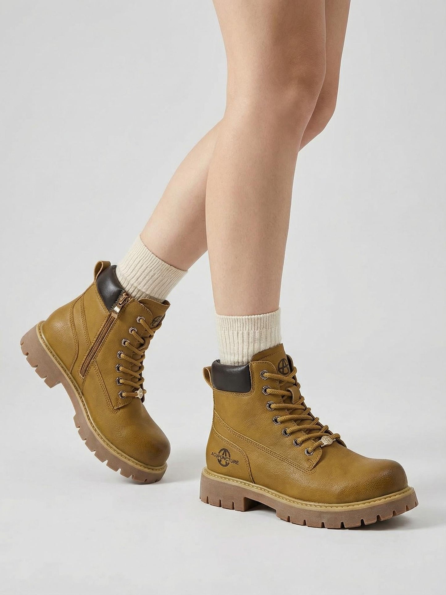 Zip-Front Lug-Sole Ankle Boots - Skipkicks