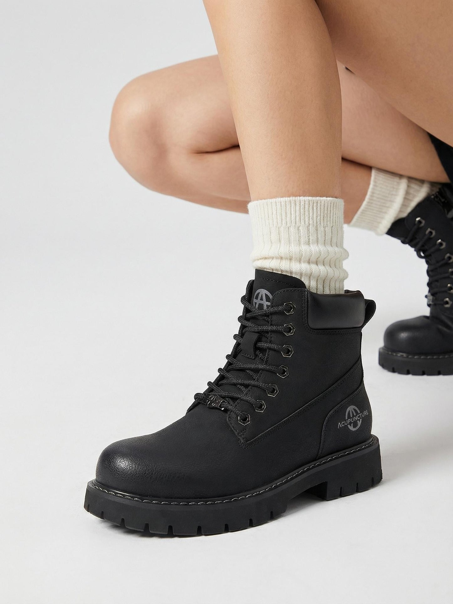 Zip-Front Lug-Sole Ankle Boots - Skipkicks