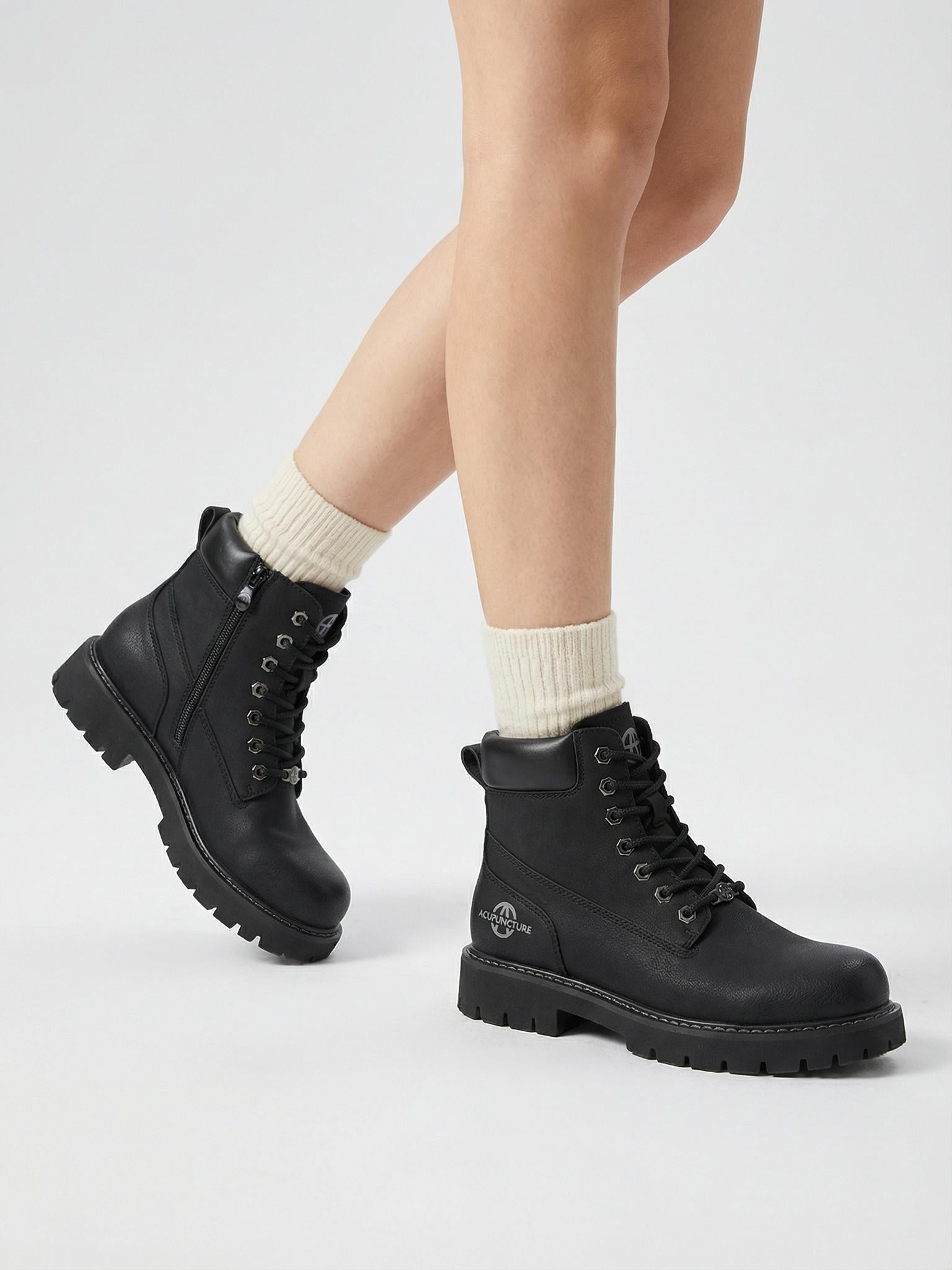Zip-Front Lug-Sole Ankle Boots - Skipkicks