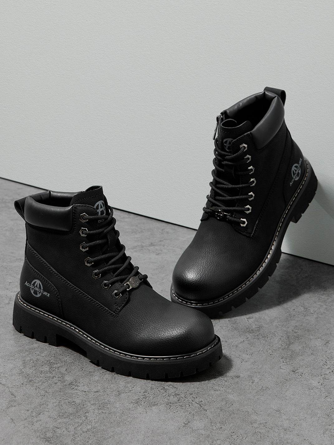 Zip-Front Lug-Sole Ankle Boots - Skipkicks